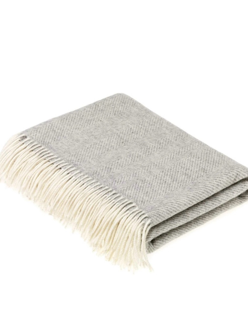BRONTE by MOON Grey Herringbone Throw Fringe 100% Pure New Wool Made in UK